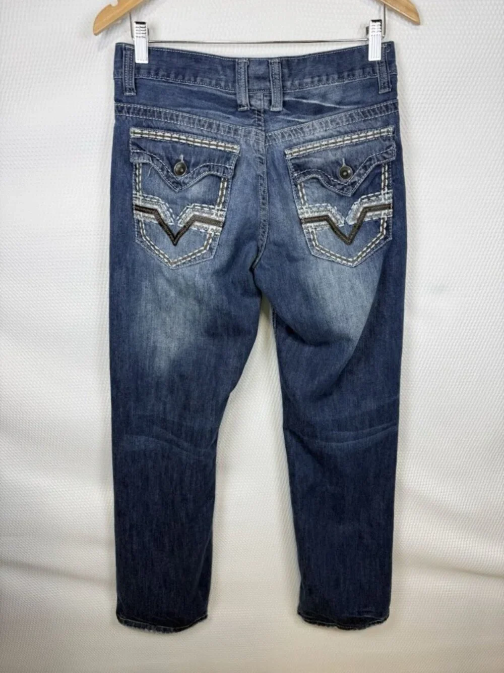 Helix Jeans Mens 29X30 Straight Leg Embroidered Y2K Cotton Grunge Goth Logo Flap